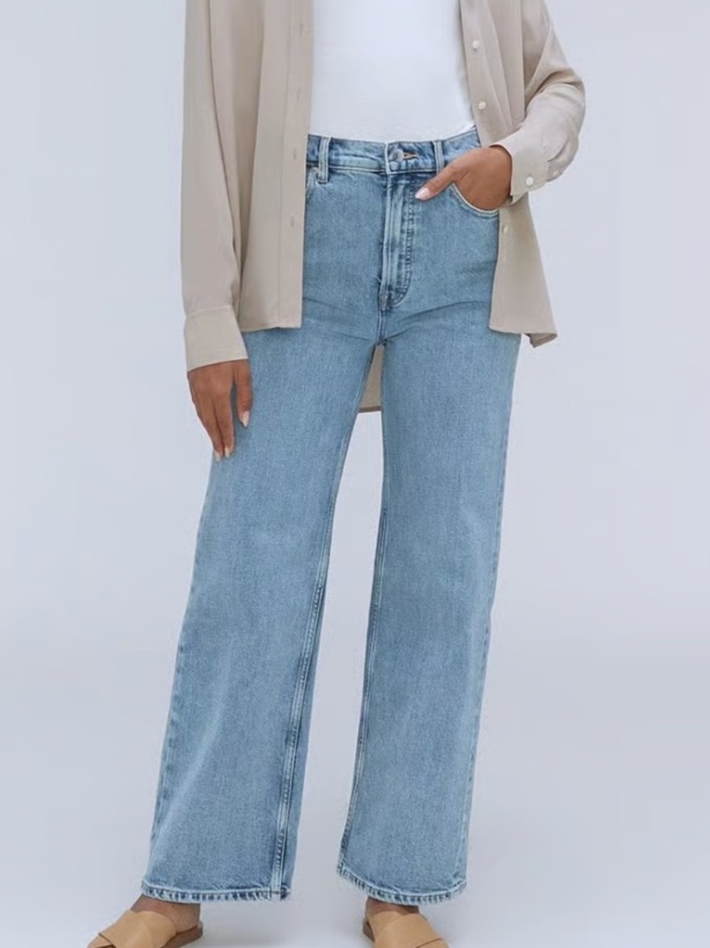 Everlane the Way-High Wide Leg Flare Light Blue Size 28 Regular